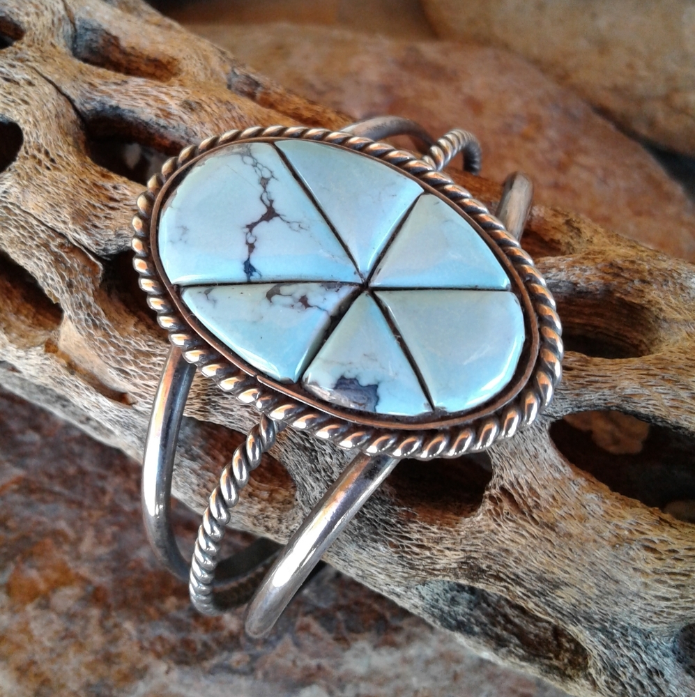 Sterling Silver Vintage TURQUOISE Cuff Bracelet - Picture 10 of 15